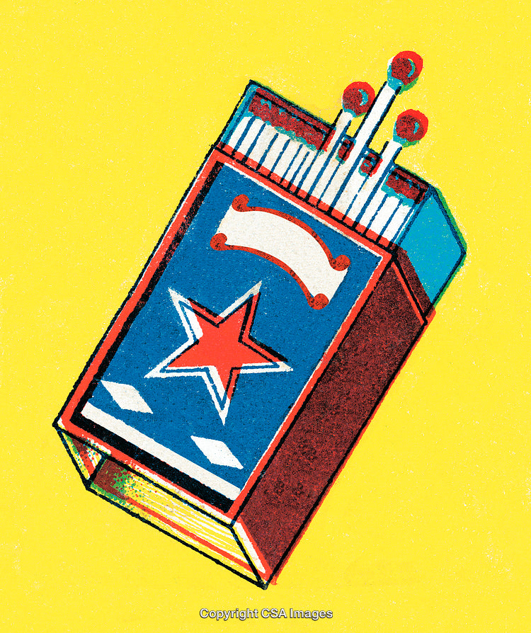 Colorful Retro Matchbox Artwork with Vibrant Yellow Background