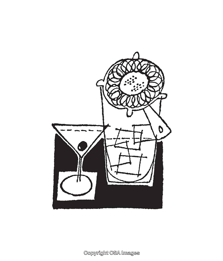 Black and White Hand-Drawn Line Art of Refreshing Cocktails