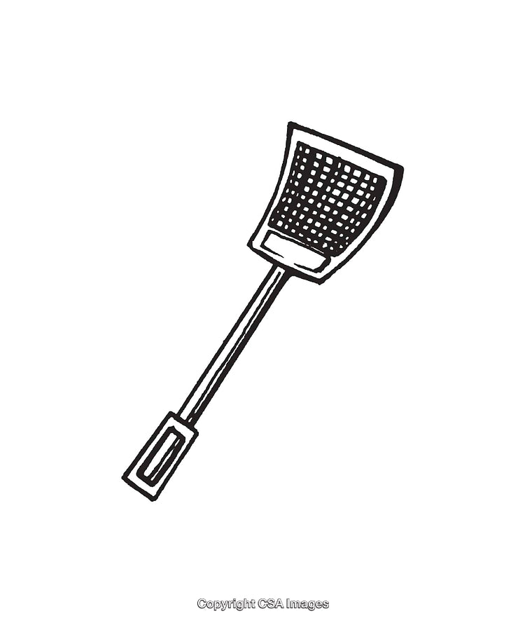 Black and White Line Art Illustration of a Fly Swatter