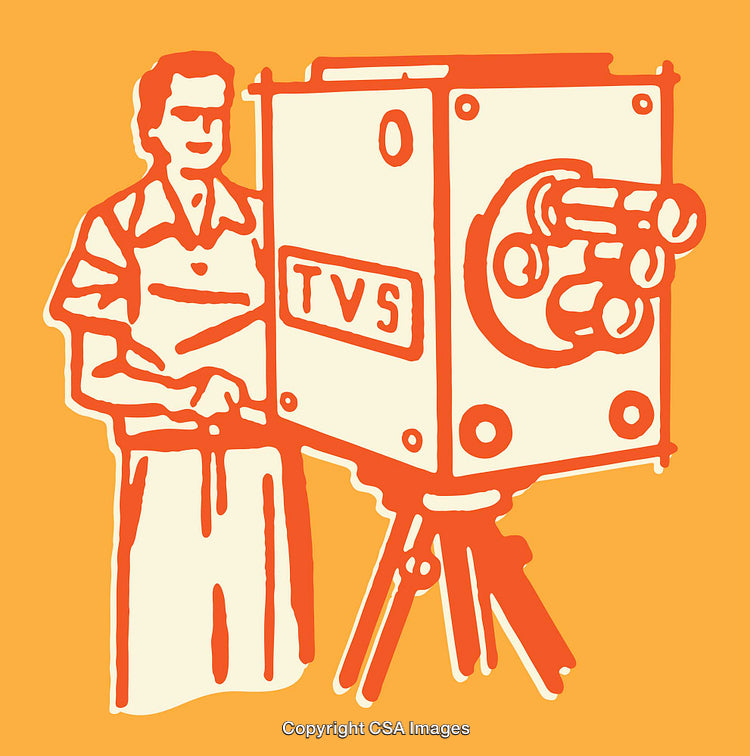 Retro-Inspired Artistic Drawing of Cameraman and Vintage Camera