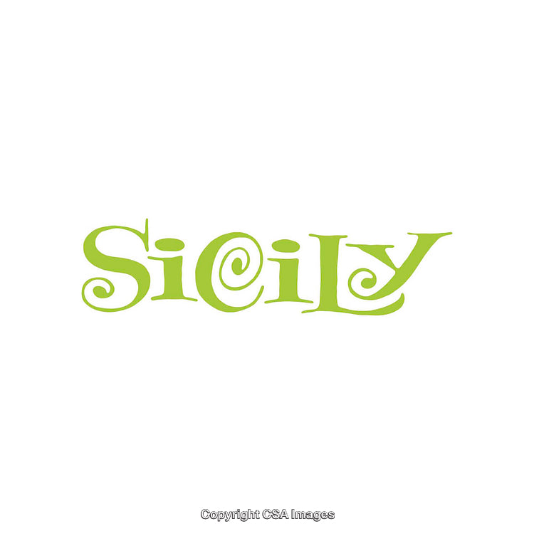 Stylized Word Art Featuring 'Sicily' in Bright Green Lettering