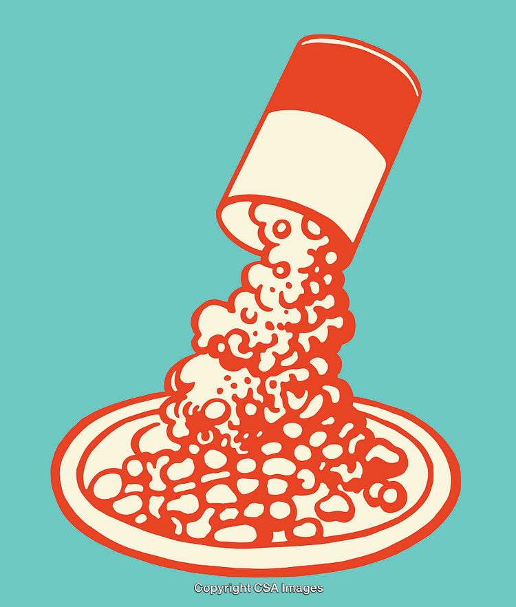 Simple Vector Art of Canned Food Being Plated on Light Background