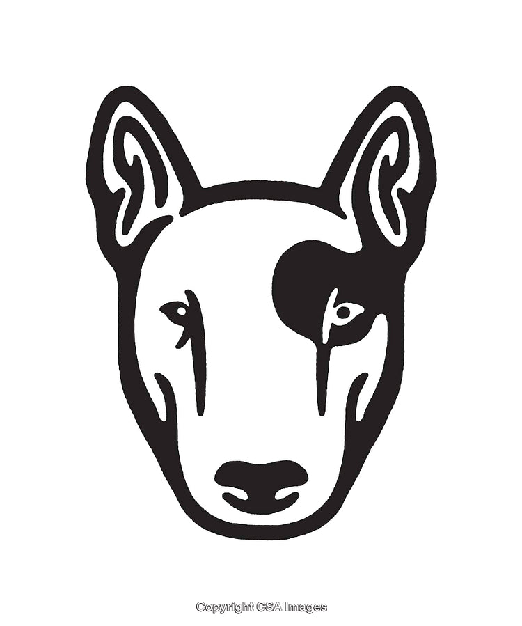 Black and White Line Art Illustration of a Dog Face with Bold Details
