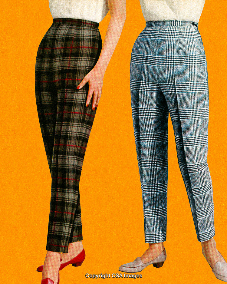 Vintage Style Plaid Pants With Retro Print and Texture