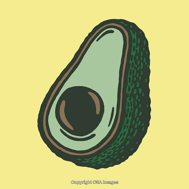 Colorful Line Art Illustration of a Halved Avocado on Yellow Background
