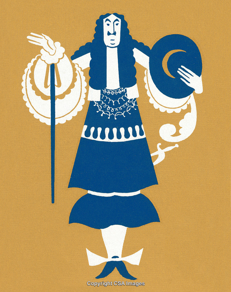 Colorful Vintage Illustration of a Person In Rich Historical Attire
