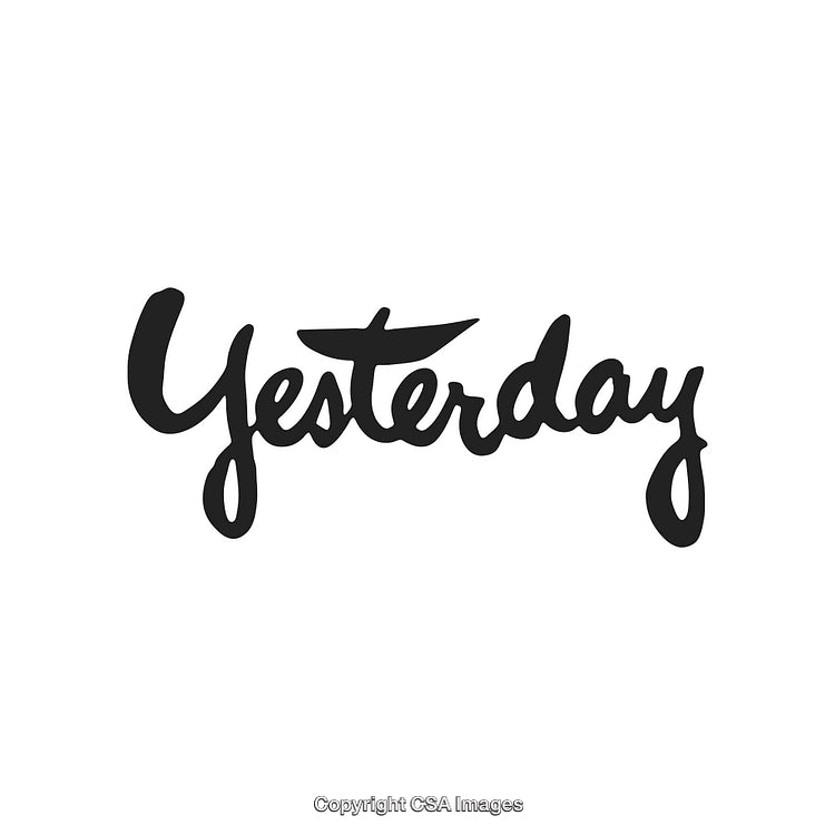 Elegant Handwritten Text 'Yesterday' in Black on a White Background