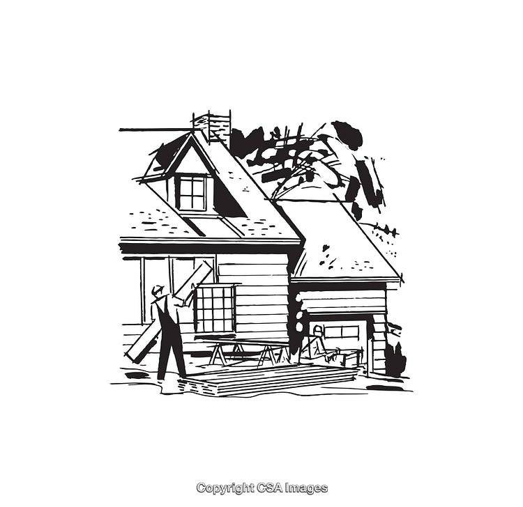 Black and White Illustration of a House under Construction