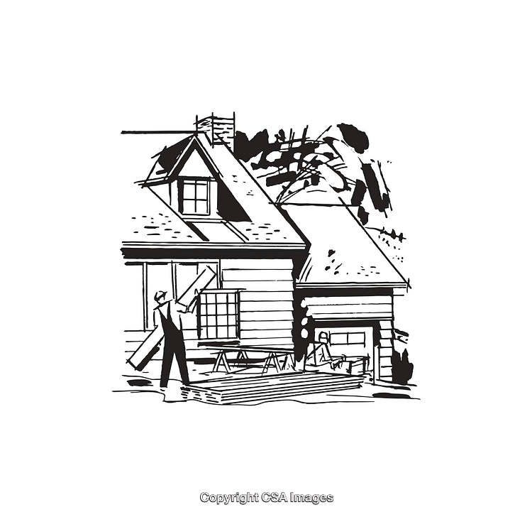 Black and White Illustration of a House under Construction