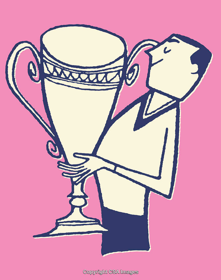Charming Illustration of a Champion Holding a Large Trophy