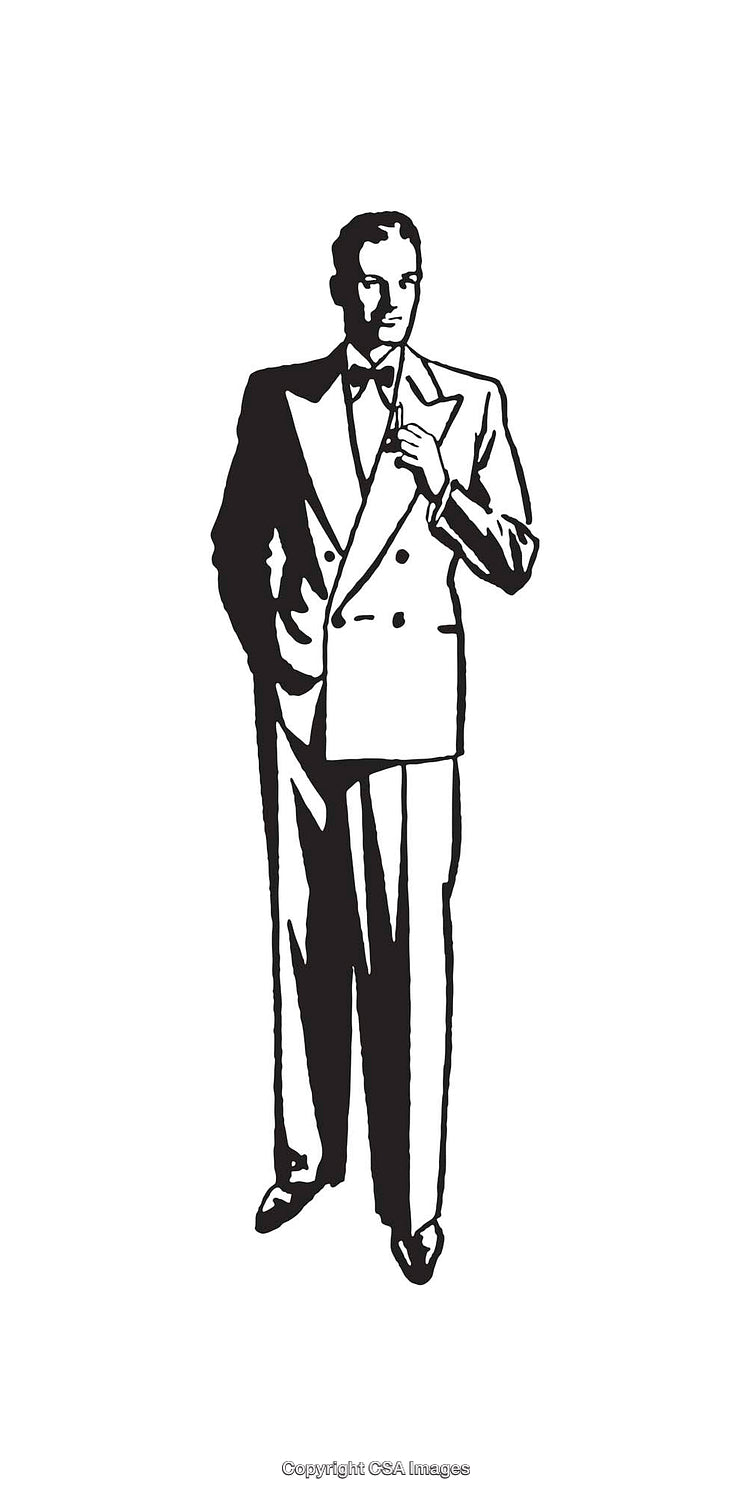 Elegant Gentleman Illustration in Black and White Formal Attire