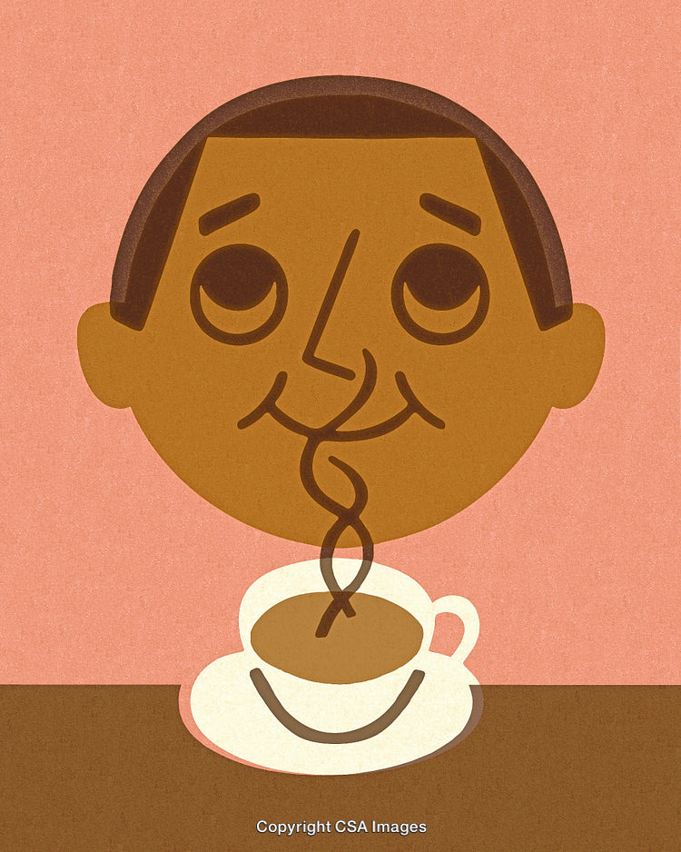 Quirky Illustration of a Smiling Face Enjoying a Cup of Coffee