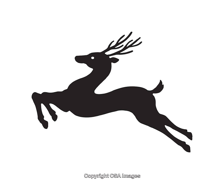 Silhouette of Leaping Deer with Antlers on White Background