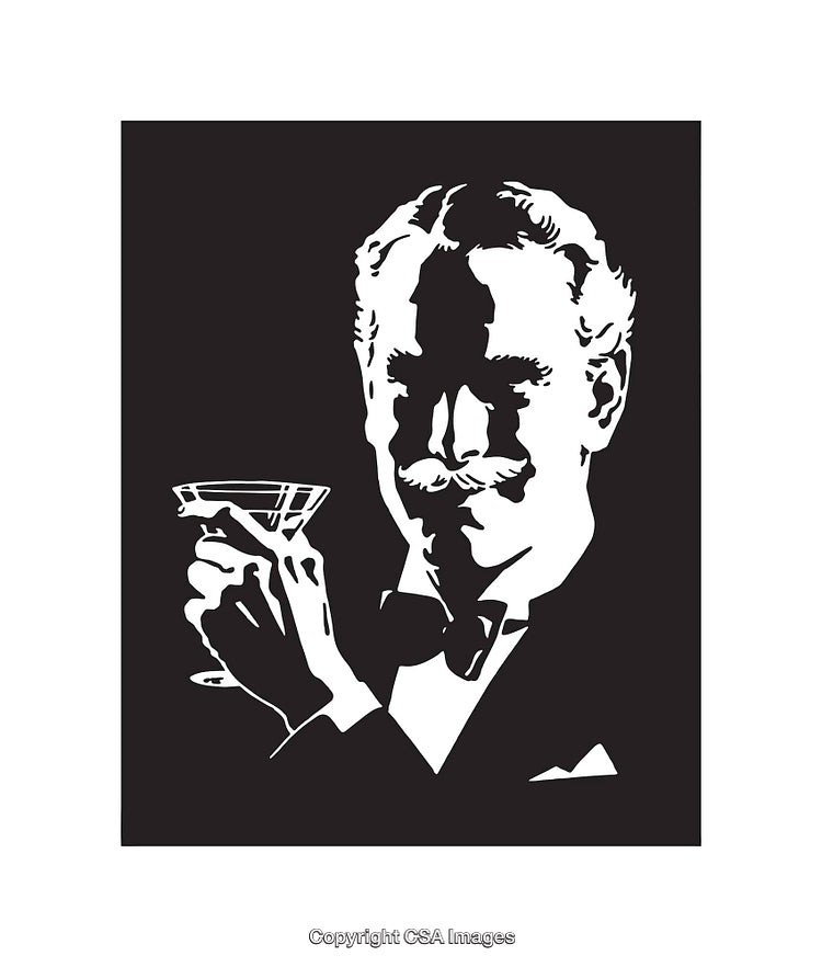 Stylish Gentleman Holding a Cocktail Glass in Elegant Line Art Design