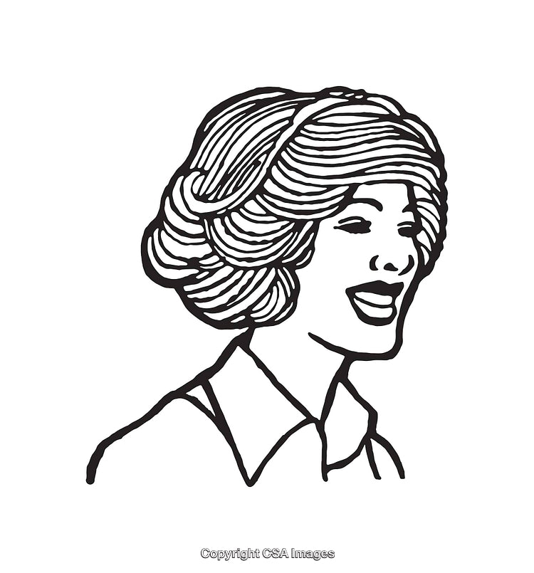Black and White Line Art of Smiling Woman's Face in Illustration