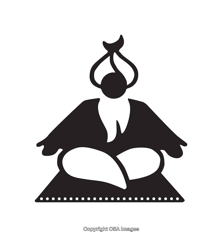 Black and White Line Art Depicting a Meditating Figure with Modern Lines