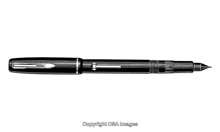 Detailed Black and White Engraving of a Fountain Pen