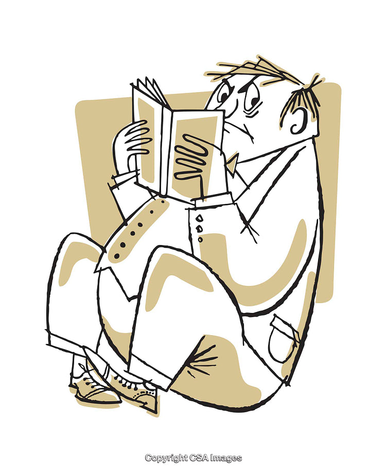 Quirky Illustration of a Person Absorbed in Reading a Book