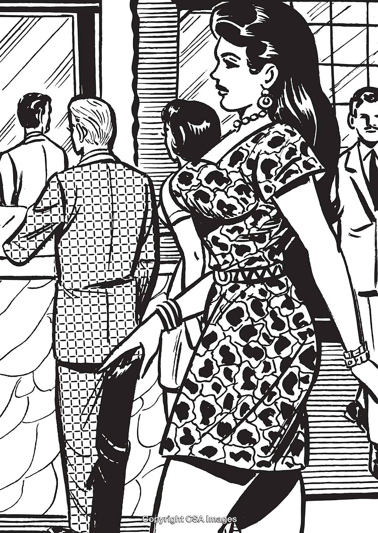 Retro Comic Style Art Depicting Individuals in a Social Setting