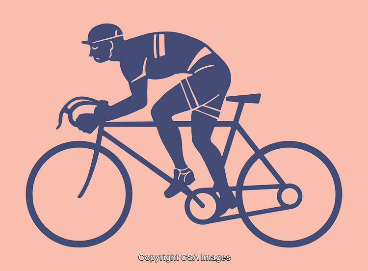 Cyclist Riding on a Bicycle in Simplistic Color Line Art Illustration