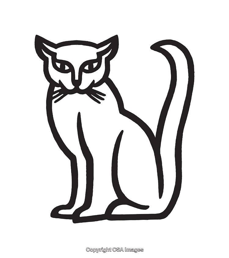 Black And White Line Art Illustration of a Sitting Cat