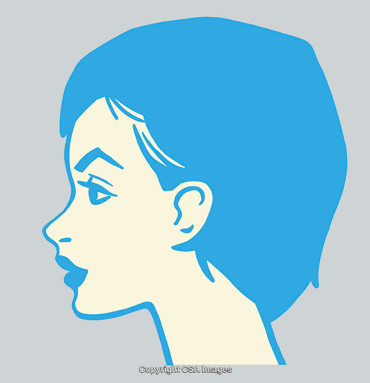 Side Profile Color Line Art of a Woman in Blue and Cream