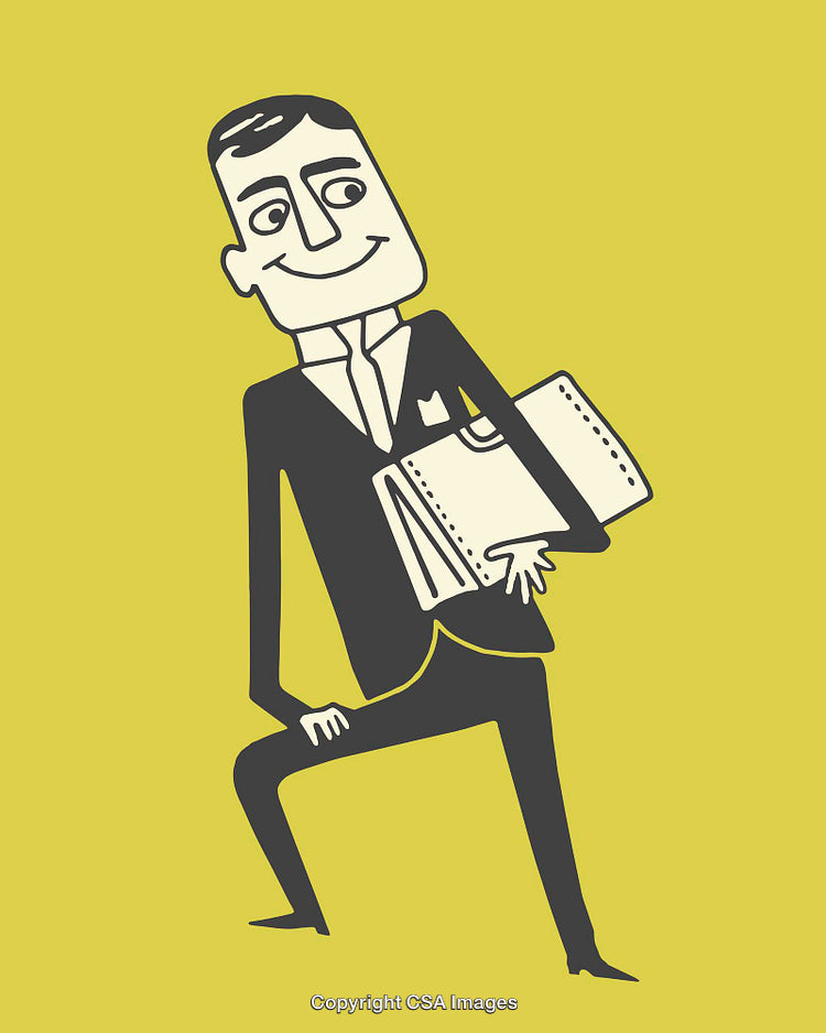 Illustration of a Confident Businessman Holding Documents and Smiling