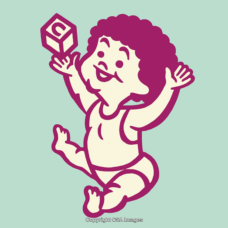 Playful Baby Illustration With a Block in Vibrant Colors
