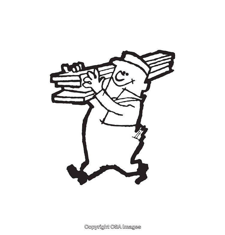 Hand-Drawn Worker Carrying Boards Art in Black and White