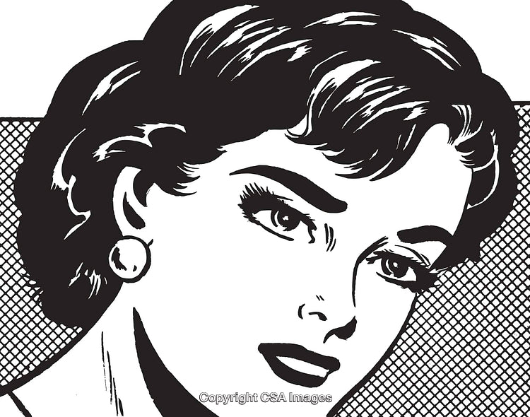 Pop Art Style Illustration of a Glamorous Woman in Monochrome Colors
