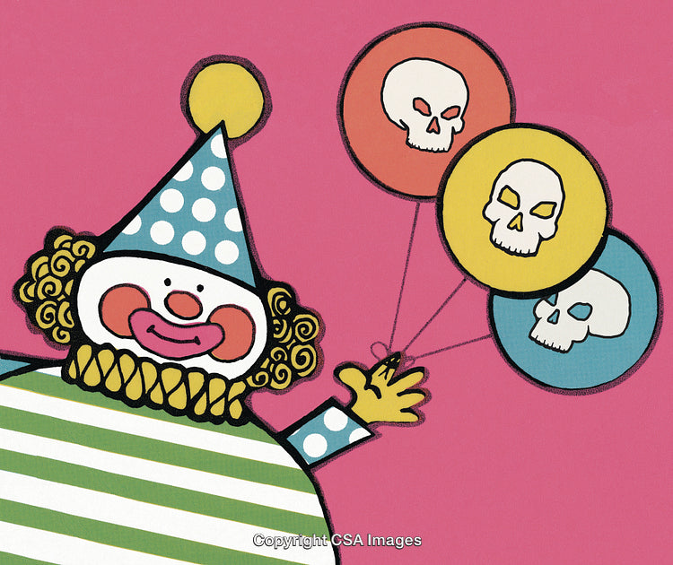 Clown with Three Skull Balloons