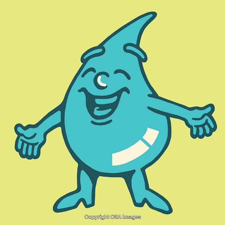 Cheerful Cartoon Water Droplet Character Illustration on Bright Background