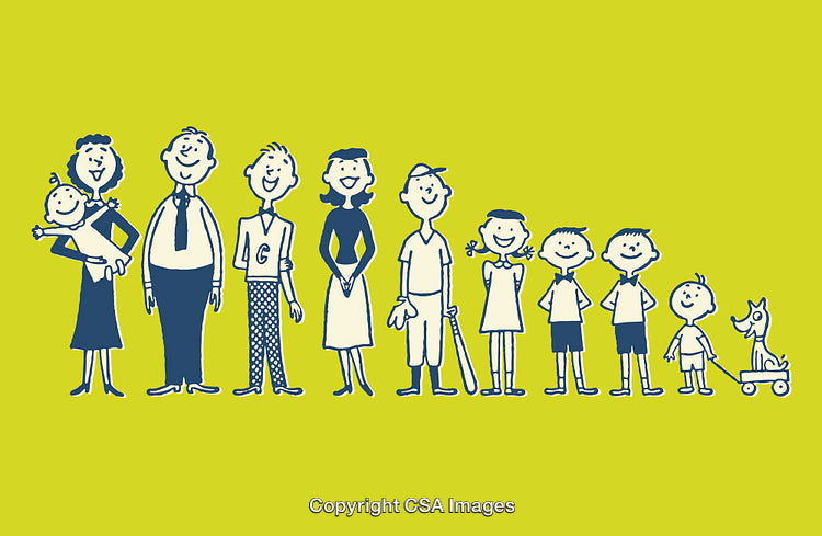 Illustrated Happy Family Together Featuring Members of All Ages