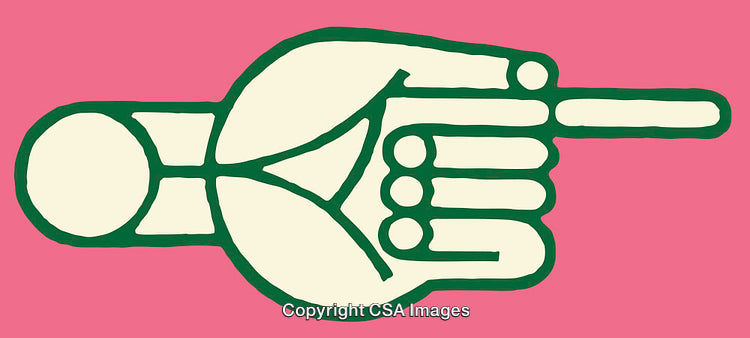 Colorful Illustration of a Hand Pointing Right on a Pink Background