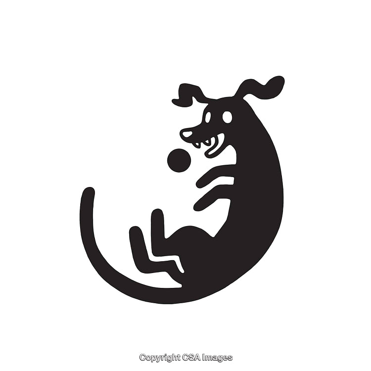 Black And White Dog Illustration with Playful Expression and Ball