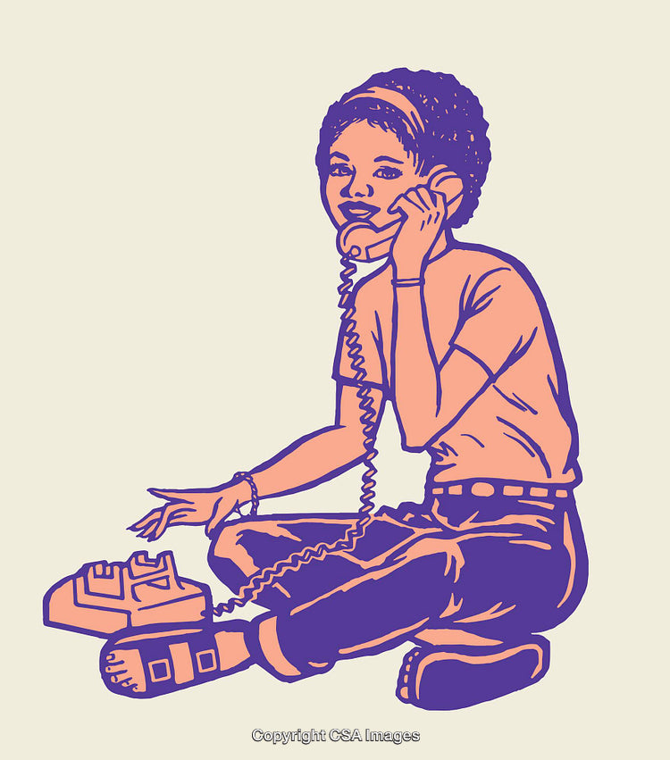 Retro Style Illustration of a Person Talking on a Corded Telephone