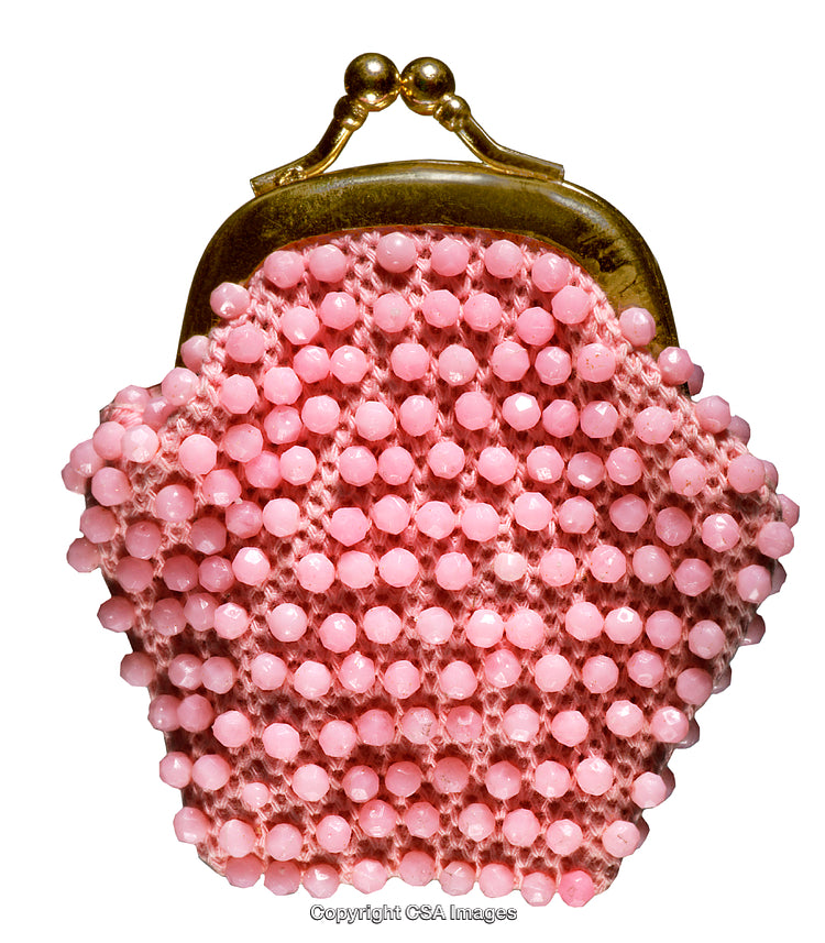 Vintage Style Pink Beaded Coin Purse with Decorative Brass Clasp