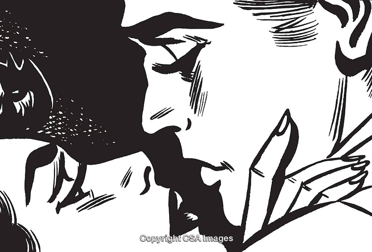Romantic Black and White Abstract Drawing of a Sensual Couple