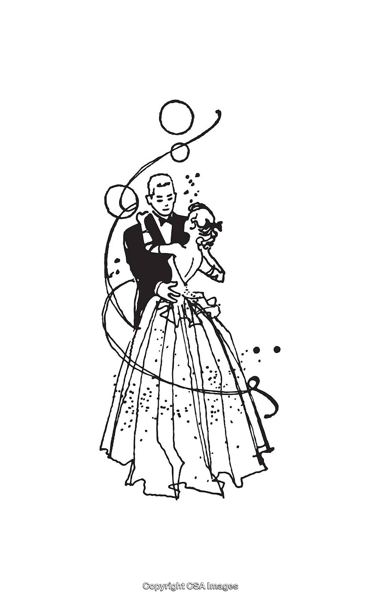 Elegant Couple Performing Dance in Black and White Line Art
