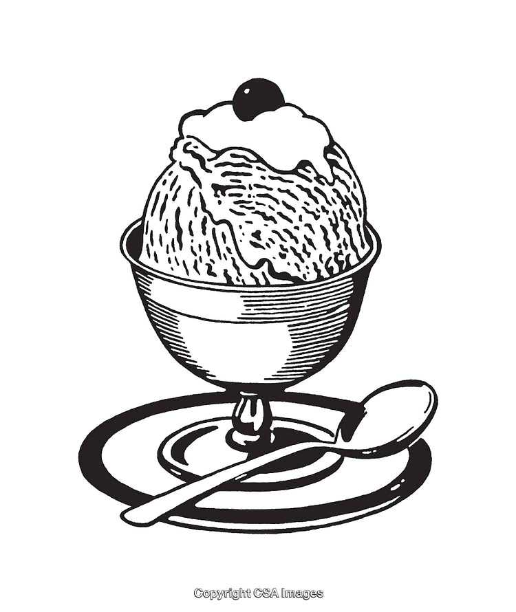 Black And White Line Art of Ice Cream Sundae in a Dessert Glass