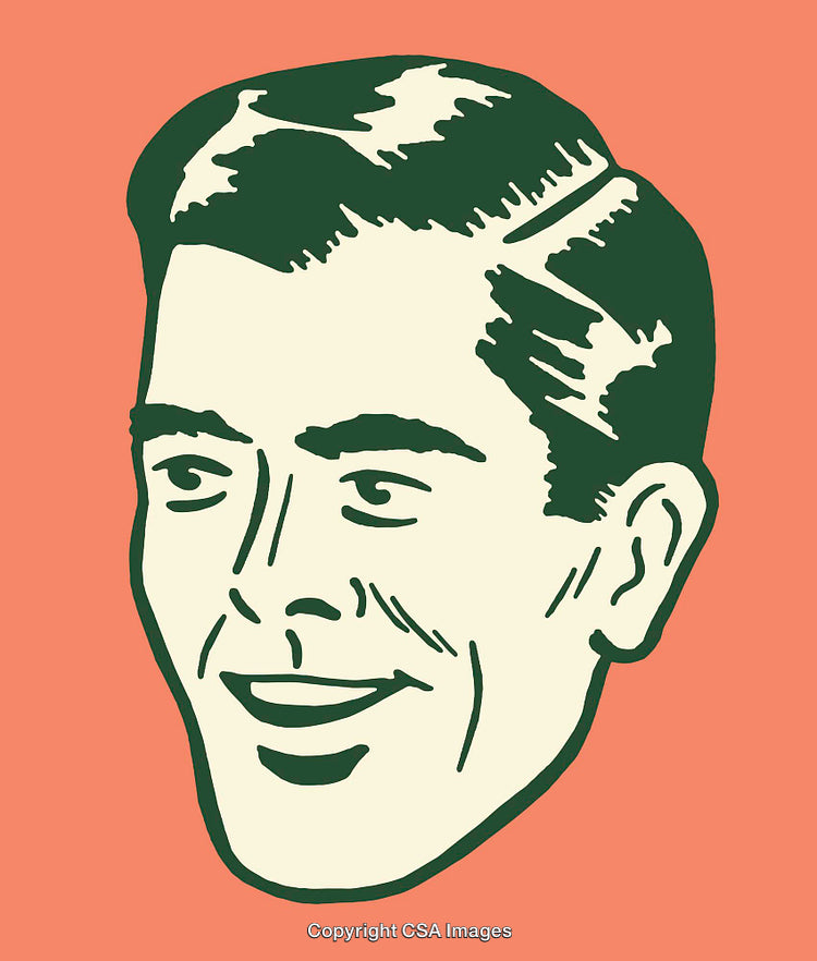 Retro Styled Illustration of Smiling Man in Colorful Art Design