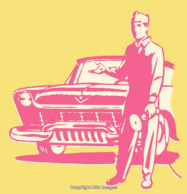 Retro Car Service Attendant in Pop Art Style Illustration