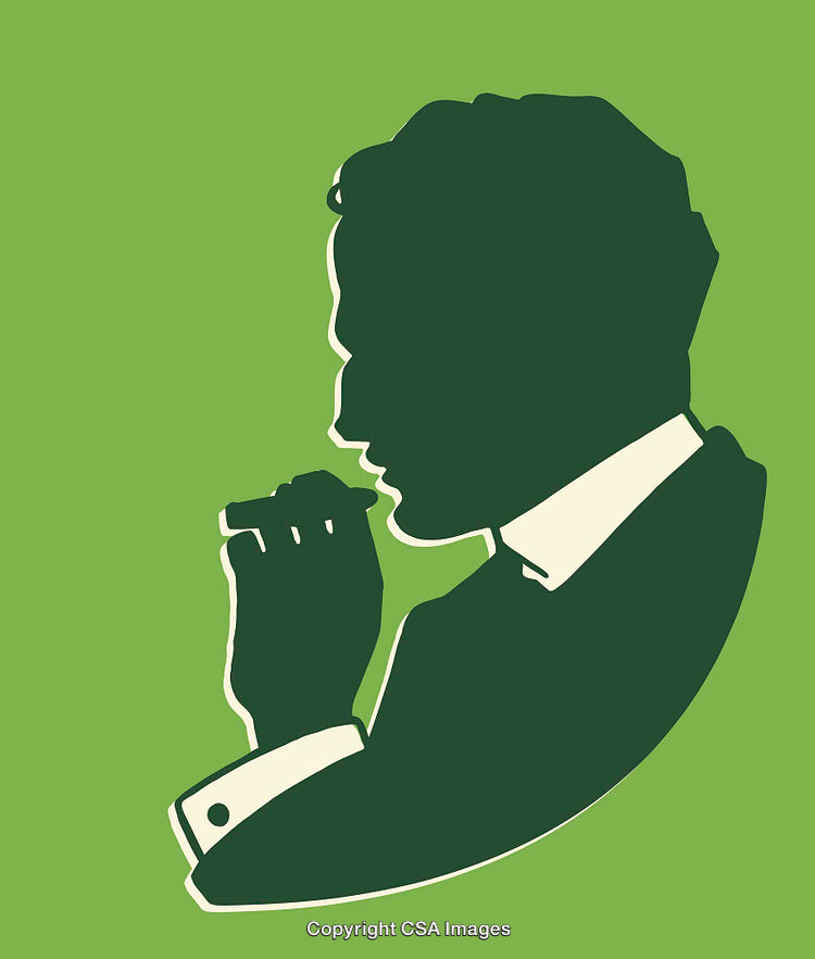 Silhouette of a Thoughtful Individual in Profile on Green Background