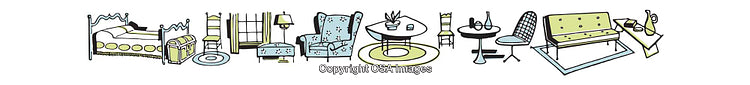 Colorful Illustration of Home Furniture and Interior Design Elements