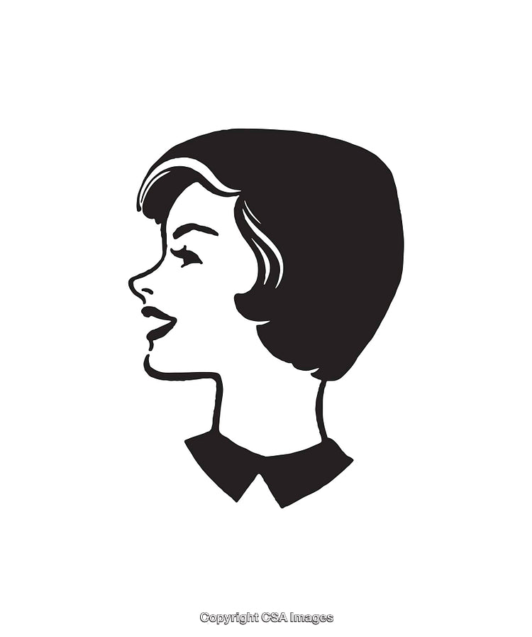 Vintage Black and White Retro Style Women's Portrait Drawing