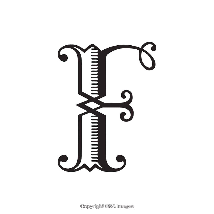 Ornate Decorative Letter F in Elegant Black and White Design