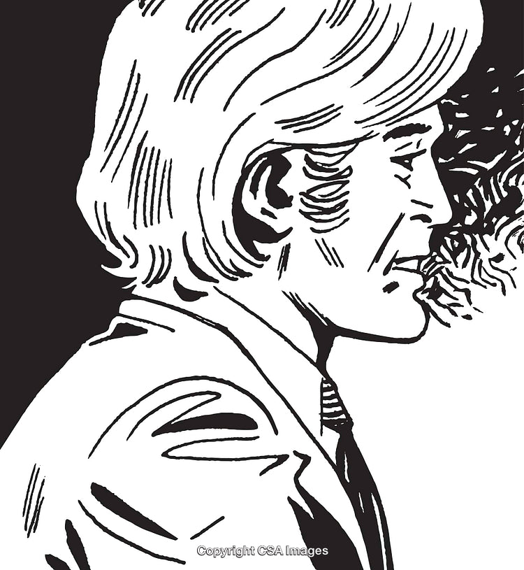 Black and White Illustration of a Profile View of a Smoking Man