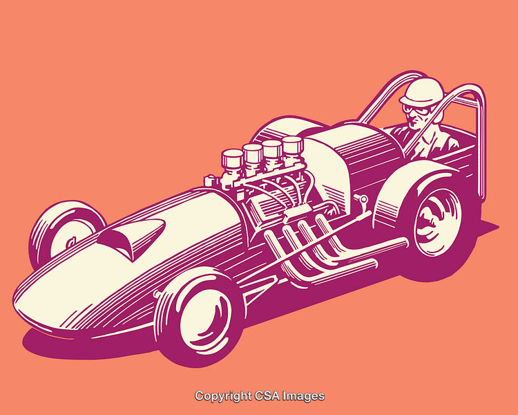 Retro Racing Hot Rod Car in Vibrant Colorful Artwork of Classic Design