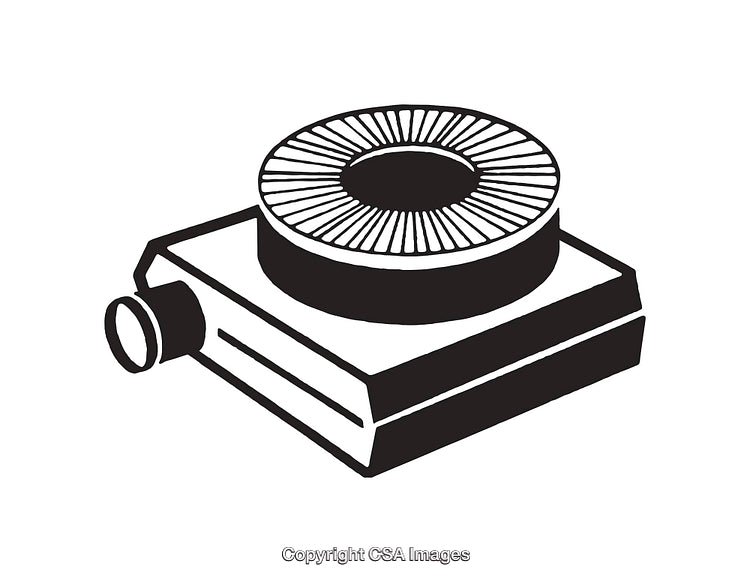 Vintage Slide Projector Illustration in Black and White Line Art Style