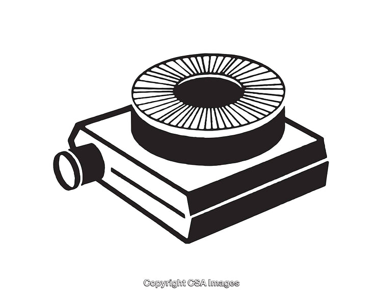 Vintage Slide Projector Illustration in Black and White Line Art Style